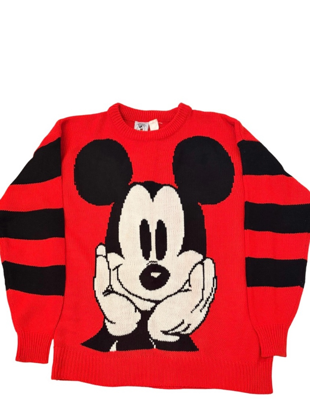 90s Vintage Disney Red Crewneck Sweater with Black Striped Sleeves